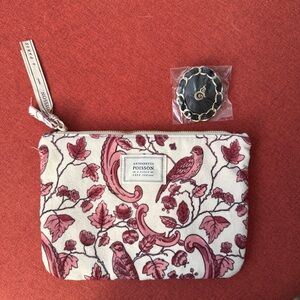 Sézane x Antoinette Poisson Pink Pouch in Bird Embroidery with FREE leather pin